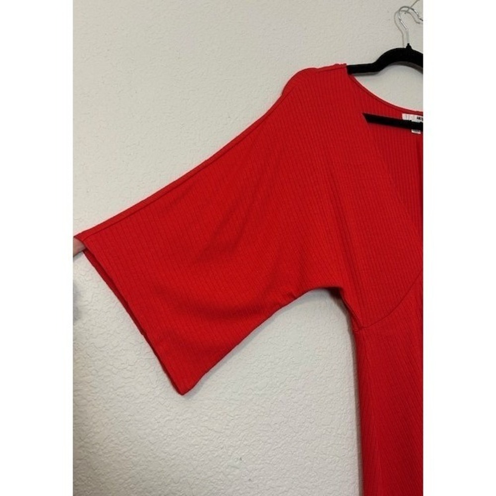 NWT Amuse Society Womens S Red Ribbed V-Neck Mini Dress Dolman Sleeves Romantic - Picture 10 of 14